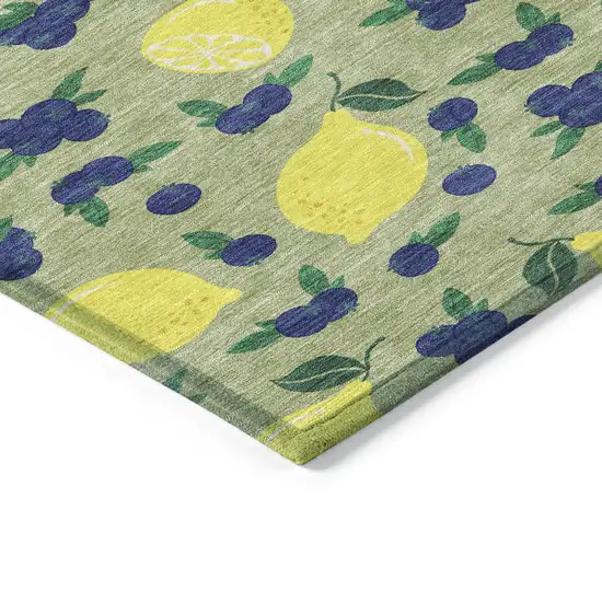 Artichoke Green Yellow And Blue Lemons Washable Indoor Outdoor Area Rug Photo 6