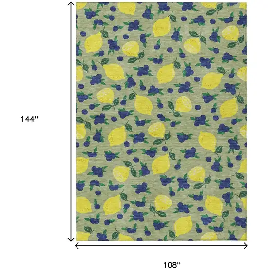 Artichoke Green Yellow And Blue Lemons Washable Indoor Outdoor Area Rug Photo 3