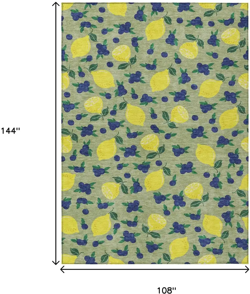 Artichoke Green Yellow And Blue Lemons Washable Indoor Outdoor Area Rug Photo 3