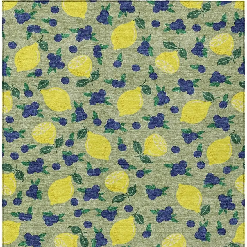 Artichoke Green Yellow And Blue Lemons Washable Indoor Outdoor Area Rug Photo 8