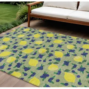 Photo of Artichoke Green Yellow And Blue Lemons Washable Indoor Outdoor Area Rug