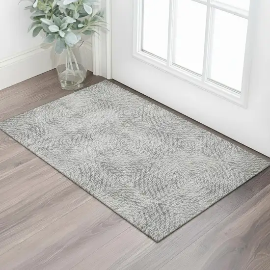 Ash Gray And Charcoal Geometric Washable Area Rug With UV Protection Photo 2