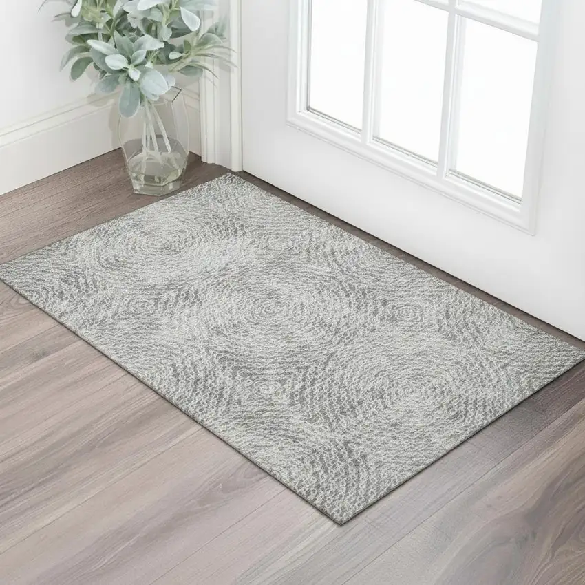 Ash Gray And Charcoal Geometric Washable Area Rug With UV Protection Photo 2