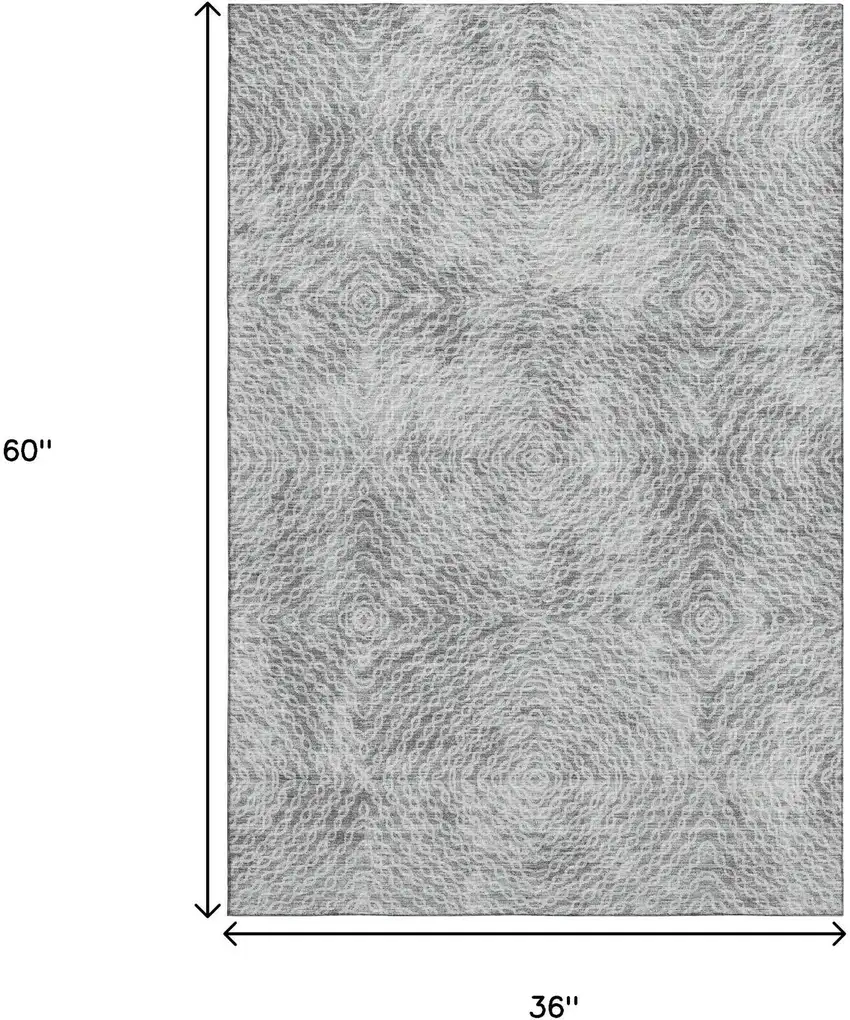 Ash Gray And Charcoal Geometric Washable Area Rug With UV Protection Photo 3