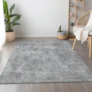 Photo of Ash Gray And Charcoal Geometric Washable Area Rug With UV Protection