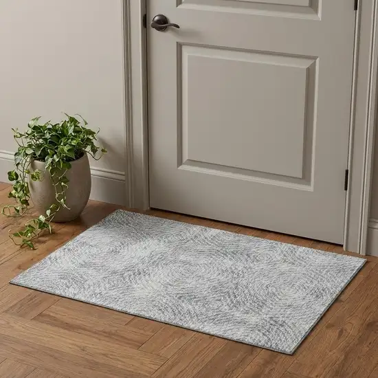 Ash Gray And Charcoal Geometric Distressed Washable Area Rug With UV Protection Photo 1