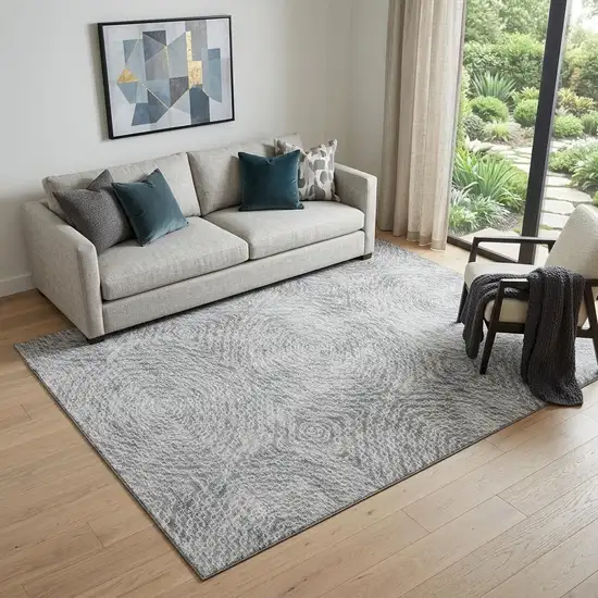 Ash Gray And Charcoal Geometric Washable Area Rug With UV Protection Photo 1