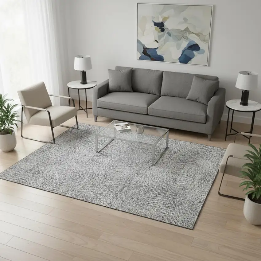 Ash Gray And Charcoal Geometric Washable Area Rug With UV Protection Photo 1