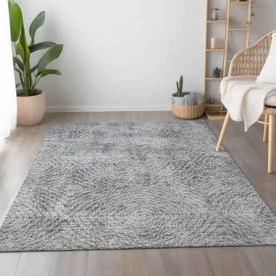 Ash Gray And Charcoal Geometric Washable Area Rug With UV Protection Photo 4