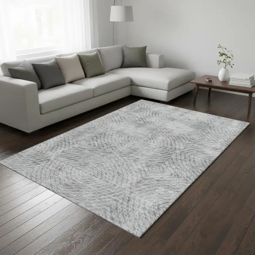 Ash Gray And Charcoal Geometric Washable Area Rug With UV Protection Photo 1