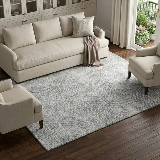 Ash Gray And Charcoal Geometric Washable Area Rug With UV Protection Photo 1