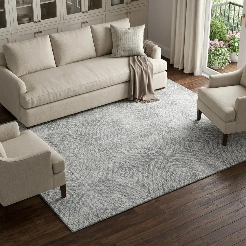 Ash Gray And Charcoal Geometric Washable Area Rug With UV Protection Photo 1