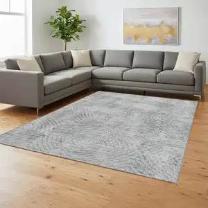 Photo of Ash Gray And Charcoal Geometric Washable Area Rug With UV Protection