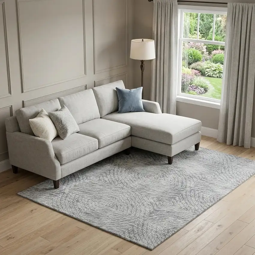 Ash Gray And Charcoal Geometric Washable Area Rug With UV Protection Photo 1