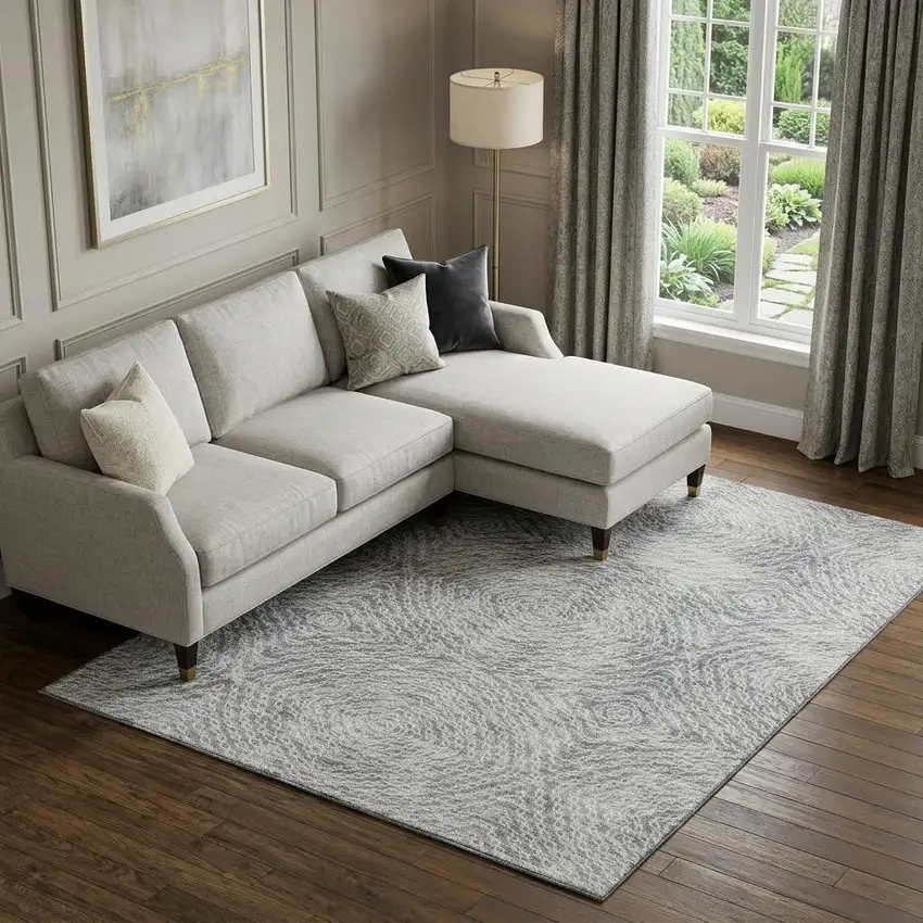 Ash Gray And Charcoal Geometric Washable Area Rug With UV Protection Photo 1