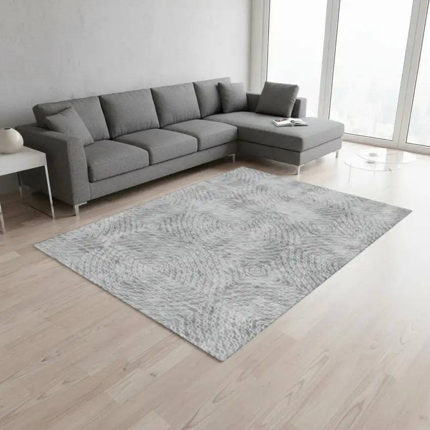 Ash Gray And Charcoal Geometric Washable Area Rug With UV Protection Photo 1