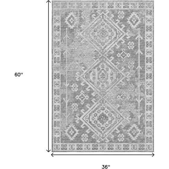 Ash Gray And Ivory Geometric Washable Area Rug With UV Protection Photo 3