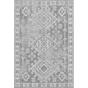 Photo of Ash Gray And Ivory Geometric Washable Area Rug With UV Protection