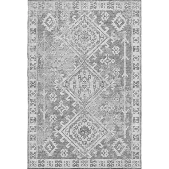 Ash Gray And Ivory Geometric Washable Area Rug With UV Protection Photo 2