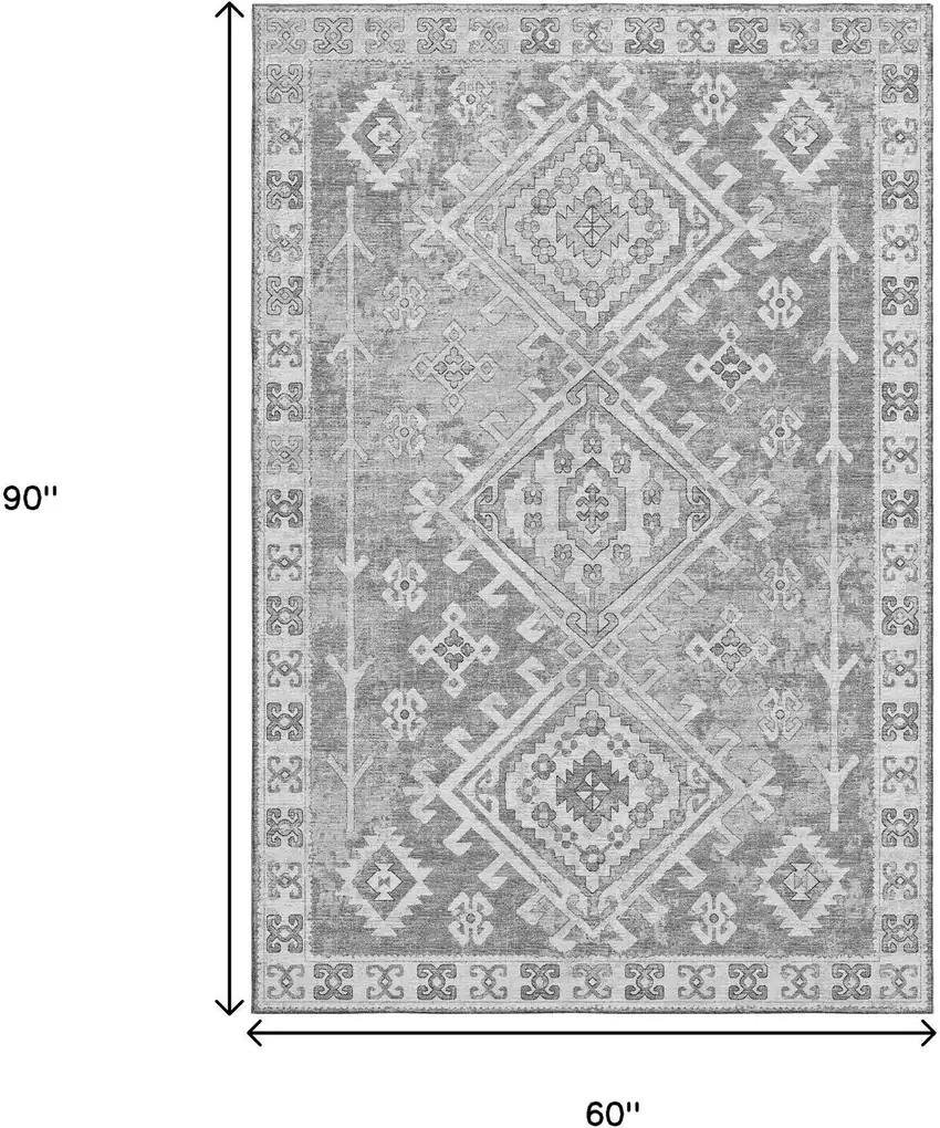 Ash Gray And Ivory Geometric Washable Area Rug With UV Protection Photo 3