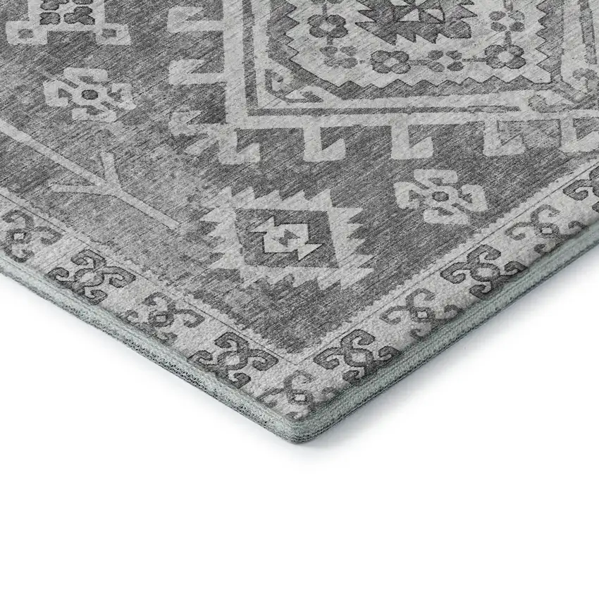 Ash Gray And Ivory Geometric Washable Area Rug With UV Protection Photo 7