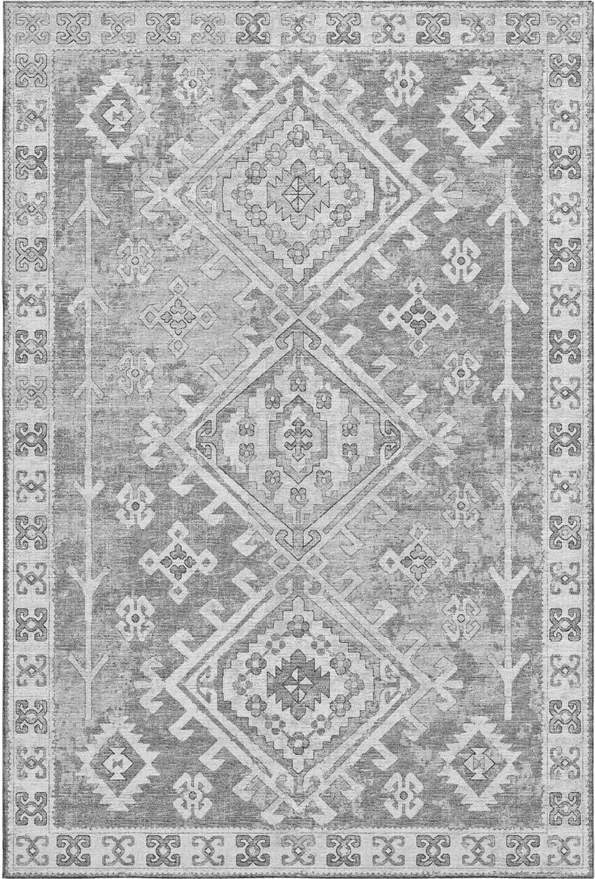Ash Gray And Ivory Geometric Washable Area Rug With UV Protection Photo 2