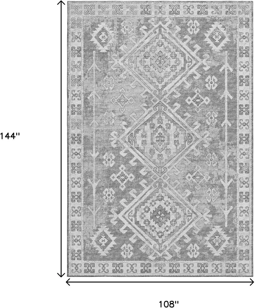 Ash Gray And Ivory Geometric Washable Area Rug With UV Protection Photo 3