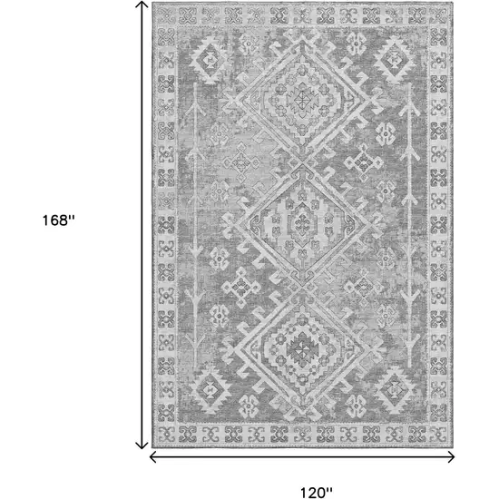 Ash Gray And Ivory Geometric Washable Area Rug With UV Protection Photo 3