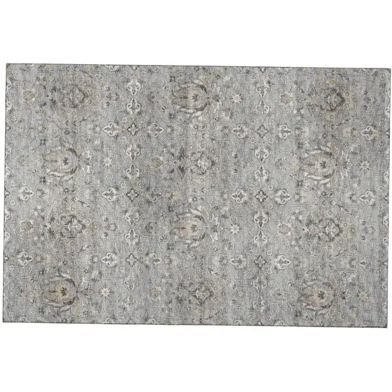 Ash Gray Brown And Ivory Floral Medallion Distressed Washable Area Rug With UV Protection Photo 2