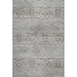Photo of Ash Gray Brown And Ivory Floral Medallion Washable Area Rug With UV Protection