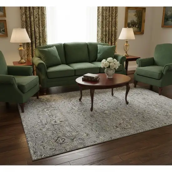 Ash Gray Brown And Ivory Floral Medallion Washable Area Rug With UV Protection Photo 1