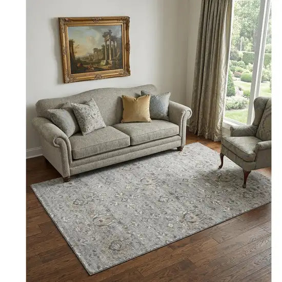 Ash Gray Brown And Ivory Floral Medallion Distressed Washable Area Rug With UV Protection Photo 1