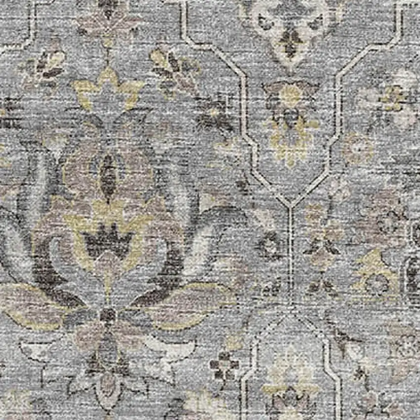 Ash Gray Brown And Ivory Floral Medallion Washable Area Rug With UV Protection Photo 5