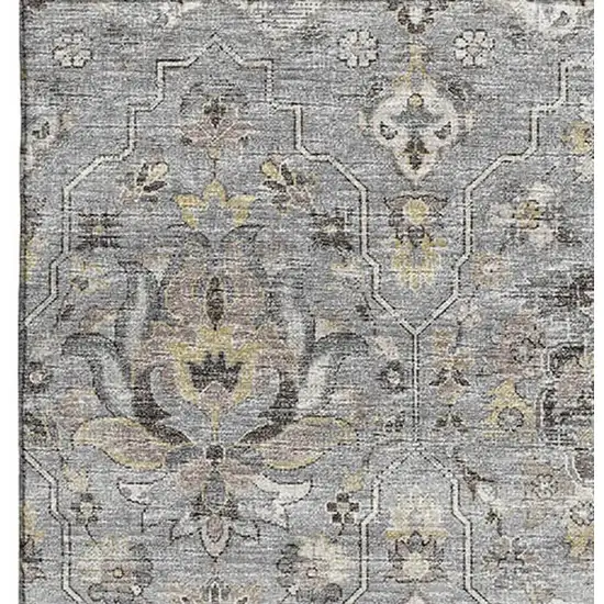 Ash Gray Brown And Ivory Floral Medallion Washable Area Rug With UV Protection Photo 4