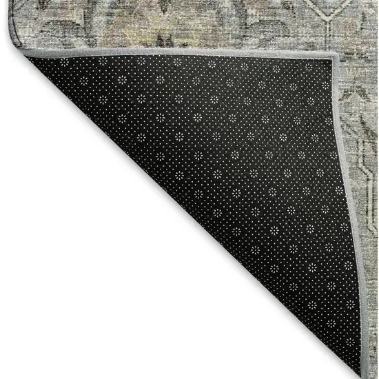 Ash Gray Brown And Ivory Floral Medallion Distressed Washable Area Rug With UV Protection Photo 9