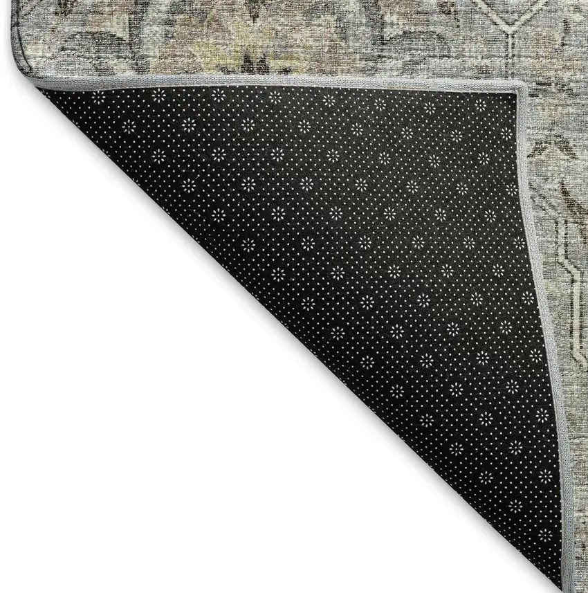 Ash Gray Brown And Ivory Floral Medallion Distressed Washable Area Rug With UV Protection Photo 9