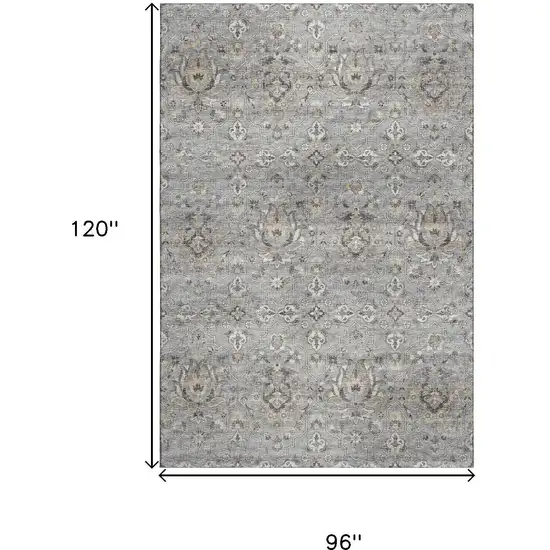 Ash Gray Brown And Ivory Floral Medallion Washable Area Rug With UV Protection Photo 3