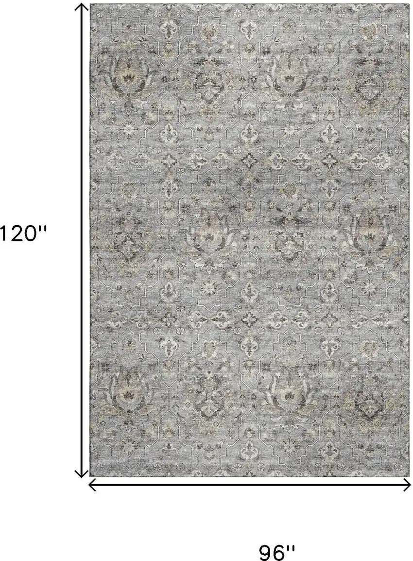 Ash Gray Brown And Ivory Floral Medallion Washable Area Rug With UV Protection Photo 3