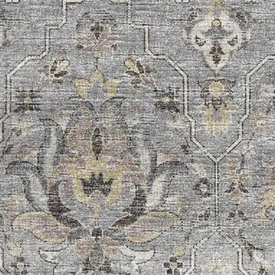 Ash Gray Brown And Ivory Floral Medallion Washable Area Rug With UV Protection Photo 8
