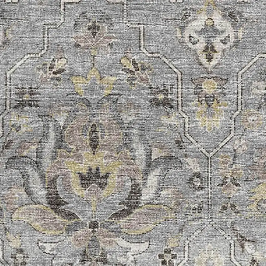 Ash Gray Brown And Ivory Floral Medallion Washable Area Rug With UV Protection Photo 8
