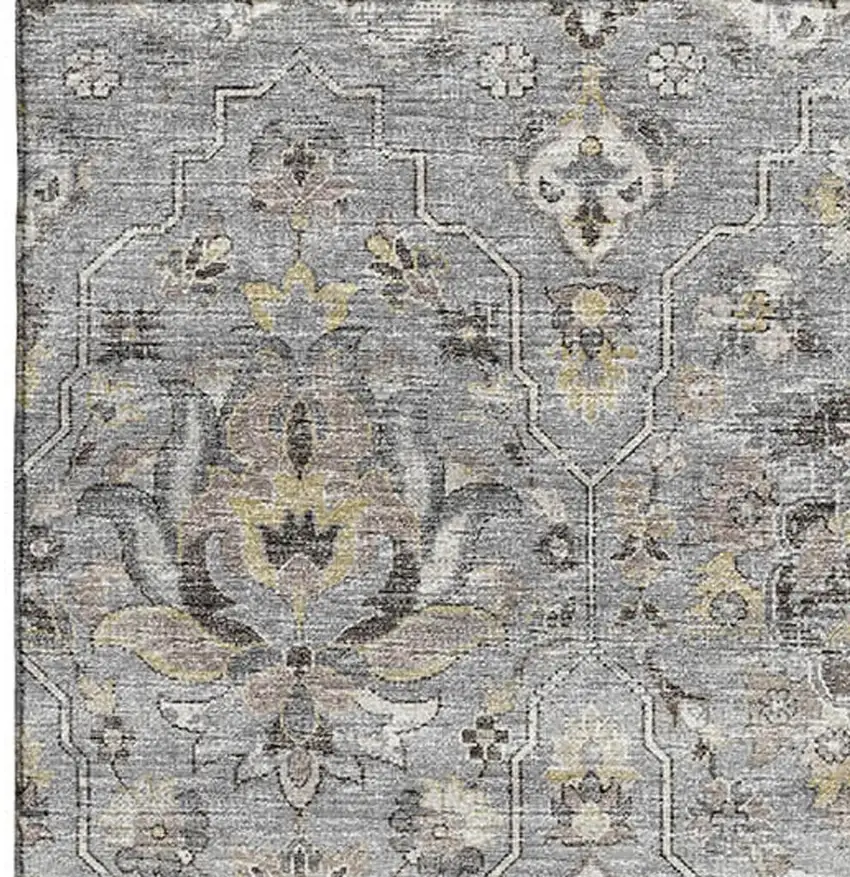 Ash Gray Brown And Ivory Floral Medallion Washable Area Rug With UV Protection Photo 5