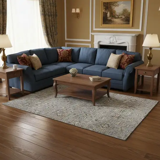 Ash Gray Brown And Ivory Floral Medallion Washable Area Rug With UV Protection Photo 1