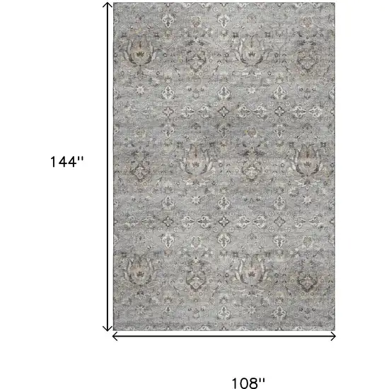 Ash Gray Brown And Ivory Floral Medallion Washable Area Rug With UV Protection Photo 3