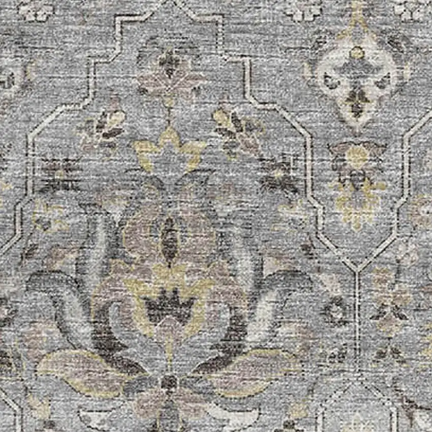 Ash Gray Brown And Ivory Floral Medallion Washable Area Rug With UV Protection Photo 4
