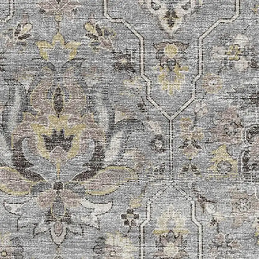 Ash Gray Brown And Ivory Floral Medallion Washable Area Rug With UV Protection Photo 3