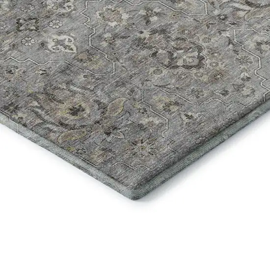 Ash Gray Brown And Ivory Floral Medallion Washable Area Rug With UV Protection Photo 8