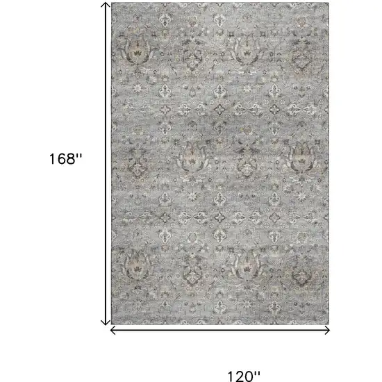Ash Gray Brown And Ivory Floral Medallion Distressed Washable Area Rug With UV Protection Photo 3