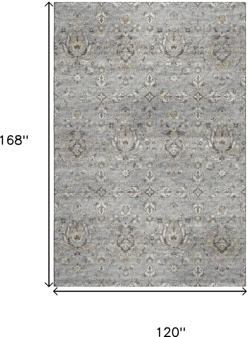 Ash Gray Brown And Ivory Floral Medallion Distressed Washable Area Rug With UV Protection Photo 3