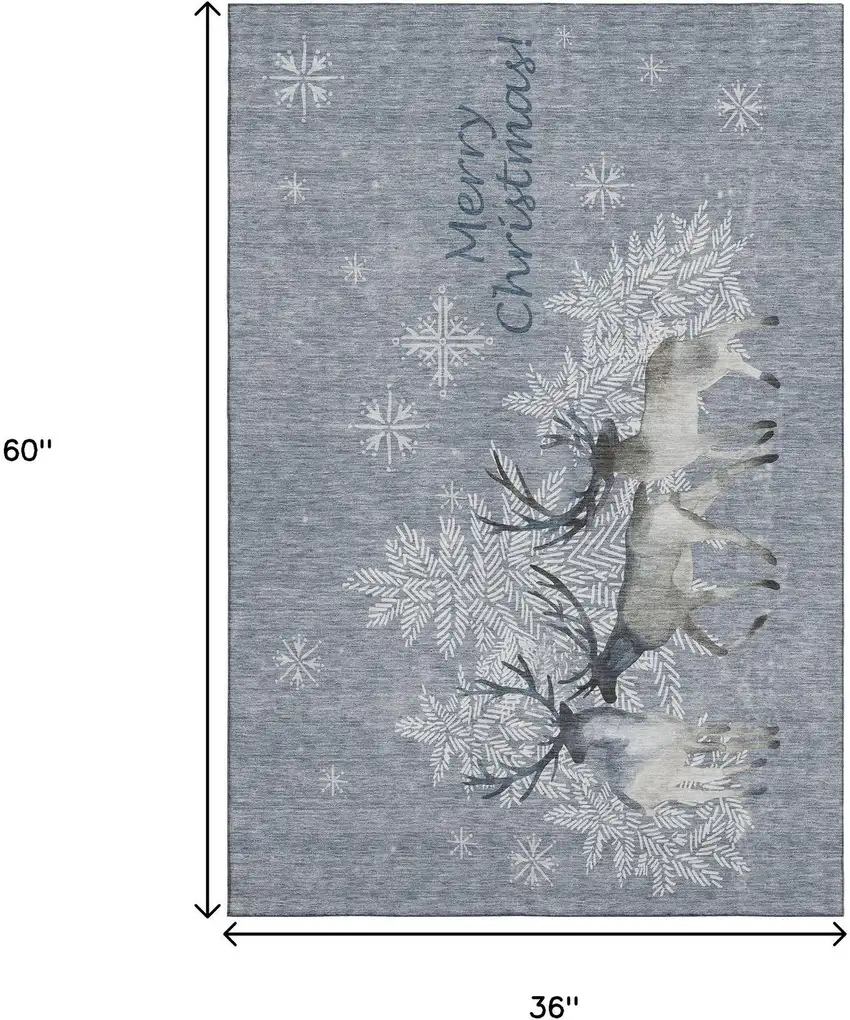 Ash Gray Ivory And Blue Geometric Washable Area Rug With UV Protection Photo 3