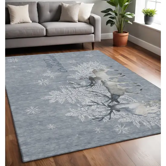 Ash Gray Ivory And Blue Geometric Washable Area Rug With UV Protection Photo 1